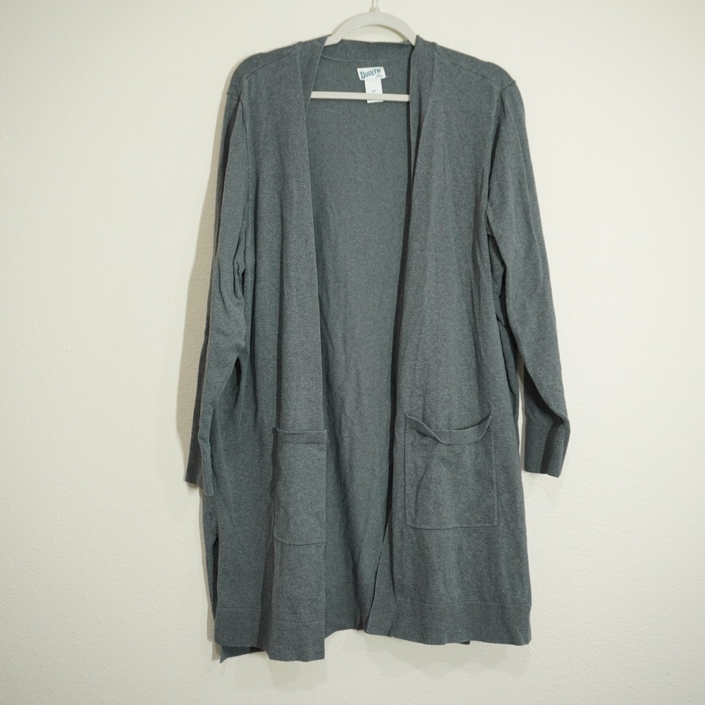 Duluth Trading Co Women's Size 2X Cardigan Gray Longline Open Front Cotton Blend